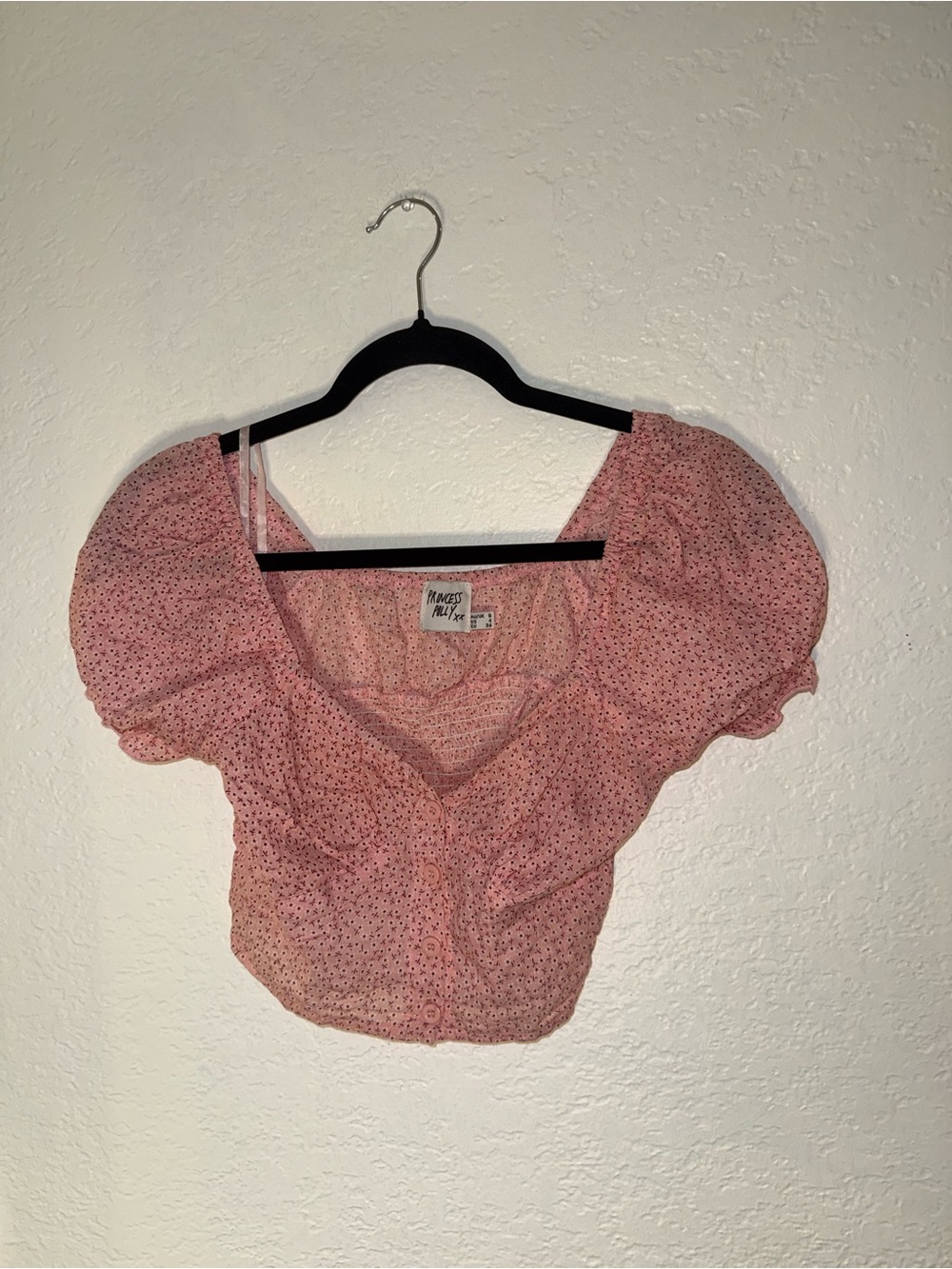 Princess Polly Pink Puff Sleeve Button-Front Crop Top